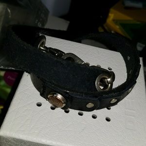 Leather wraparound with stainless steel bracelet